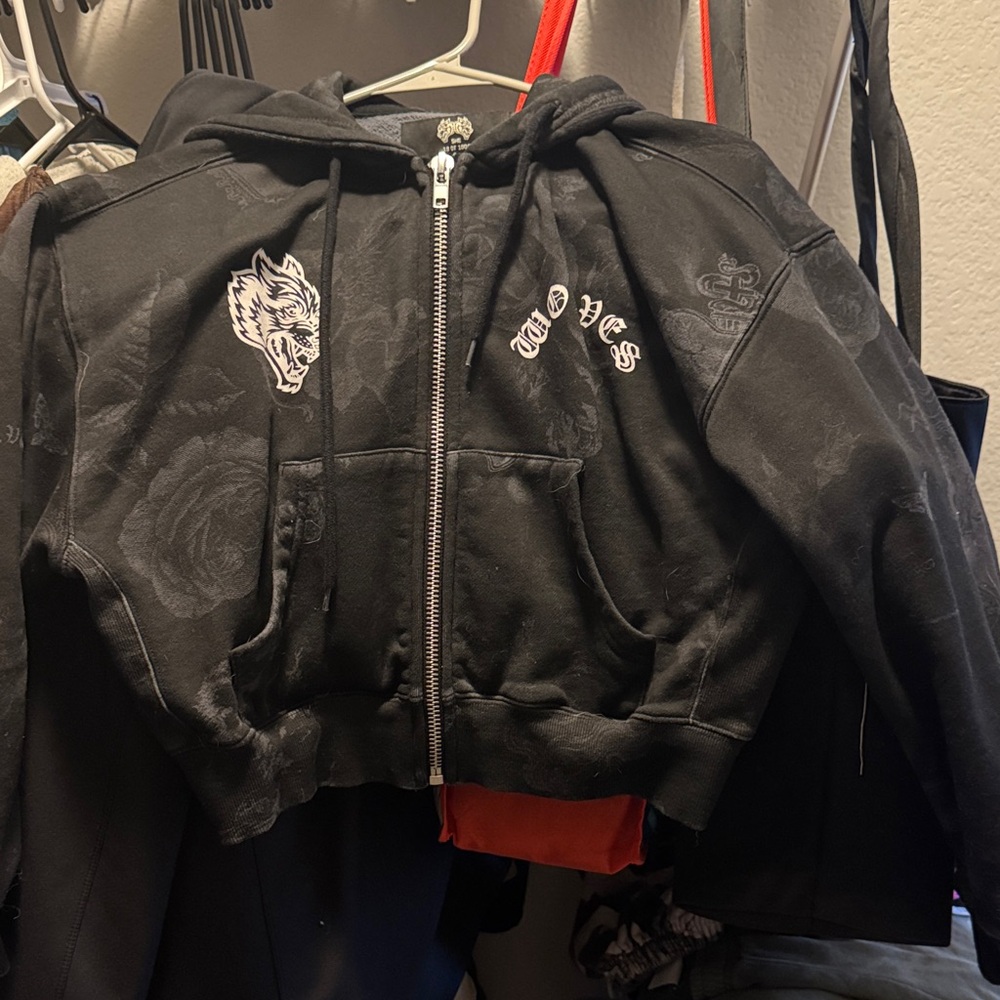 Darc Sport Black Women's Hoodie with Wolf and Rose Design